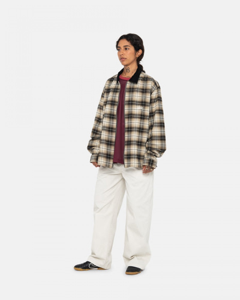 Dark Grey Stussy Frank Plaid Zip Shirt Men Shirts | BAG-0960