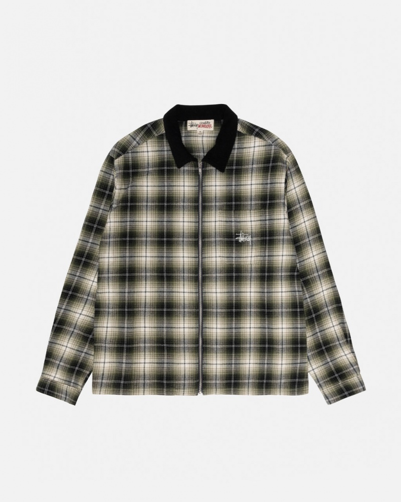 Dark Grey Stussy Frank Plaid Zip Shirt Men Shirts | BAG-0960