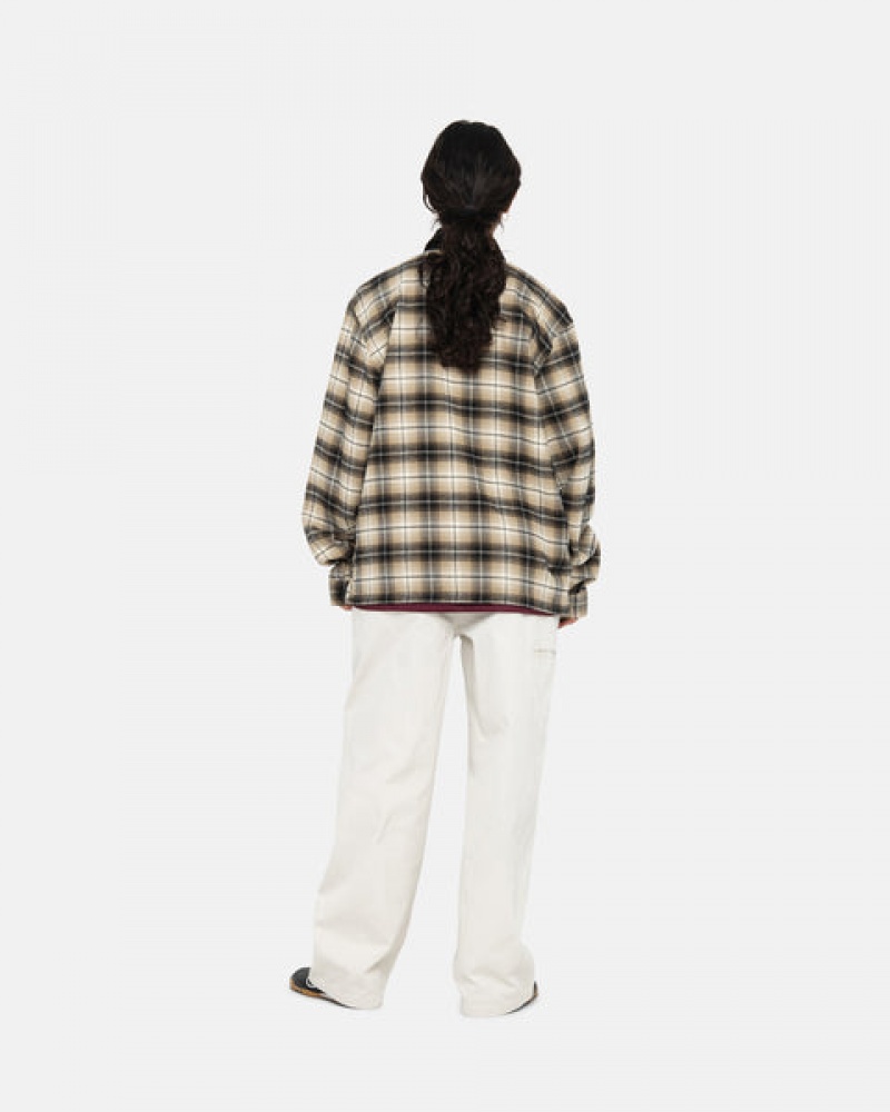 Dark Grey Stussy Frank Plaid Zip Shirt Women Shirts | ENL-7742