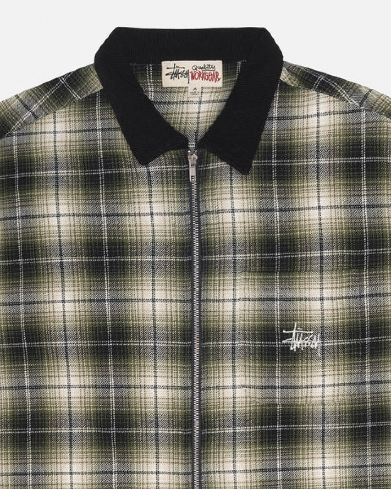 Dark Grey Stussy Frank Plaid Zip Shirt Women Shirts | ENL-7742