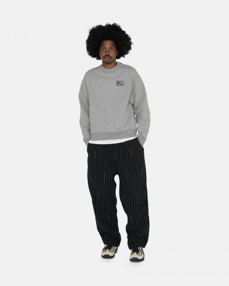 Dark Grey Stussy Fleece Crew Men Sweatshirts | KFM-3383