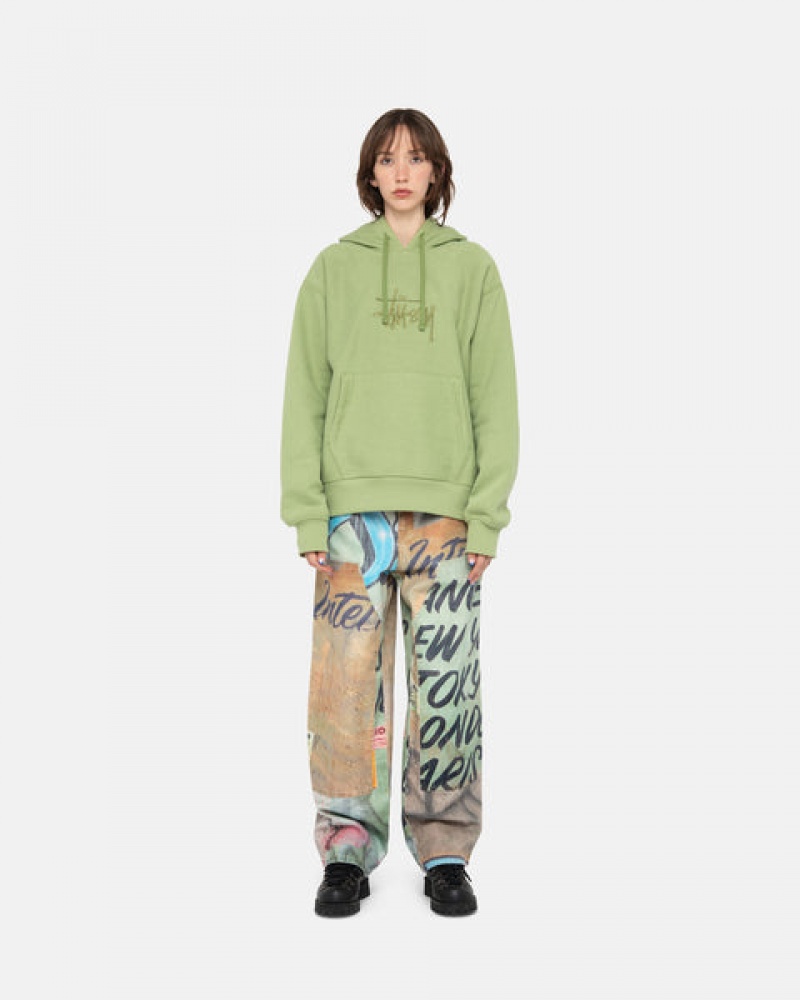 Green Stussy Basic Applique Hood Men Sweatshirts | MPP-8996