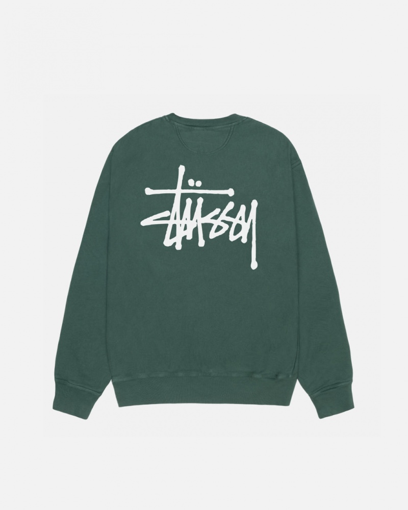 Green Stussy Basic Stussy Crew Pigment Dyed Men Sweatshirts | MKQ-4249