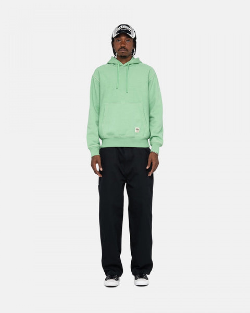 Green Stussy Contrast Stitch Label Hood Men Sweatshirts | XAY-6696