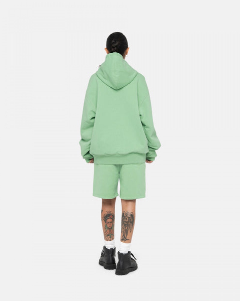 Green Stussy Double Face Label Zip Hoodie Men Hoodie | ZKI-8770