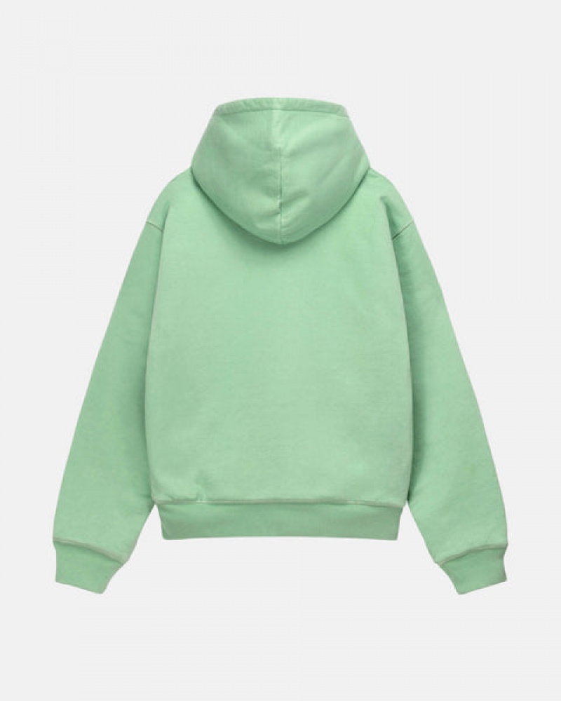 Green Stussy Double Face Label Zip Hoodie Men Hoodie | ZKI-8770