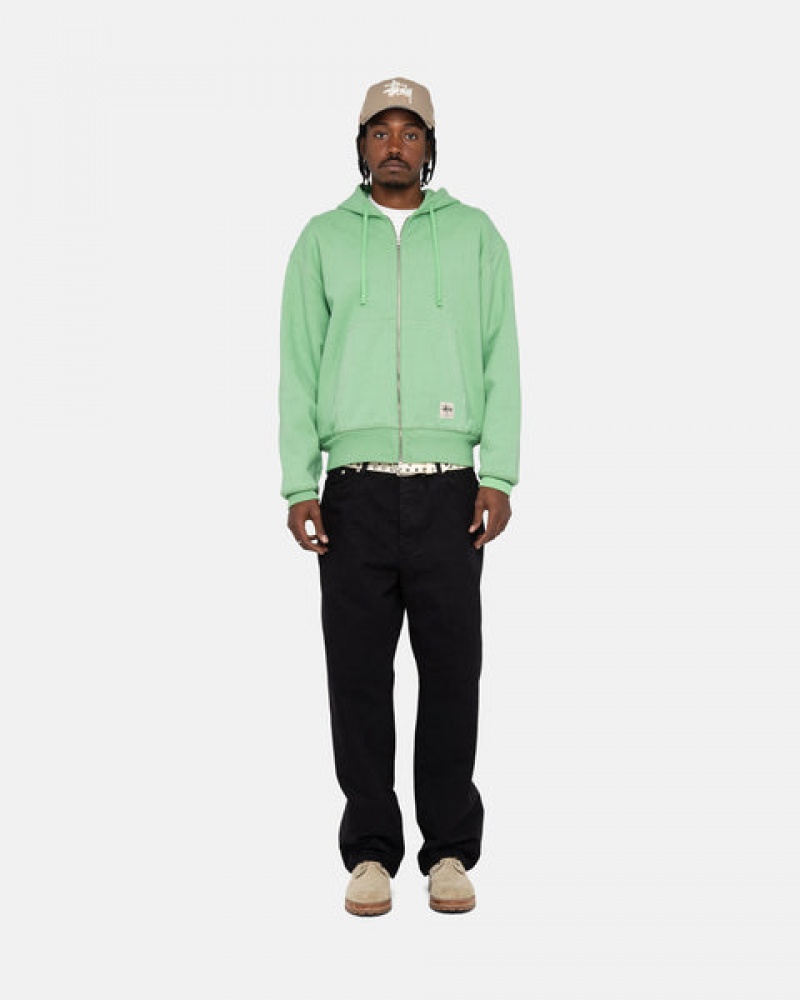 Green Stussy Double Face Label Zip Hoodie Men Hoodie | ZKI-8770