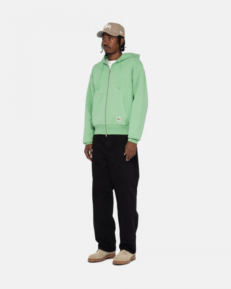 Green Stussy Double Face Label Zip Hoodie Men Hoodie | ZKI-8770