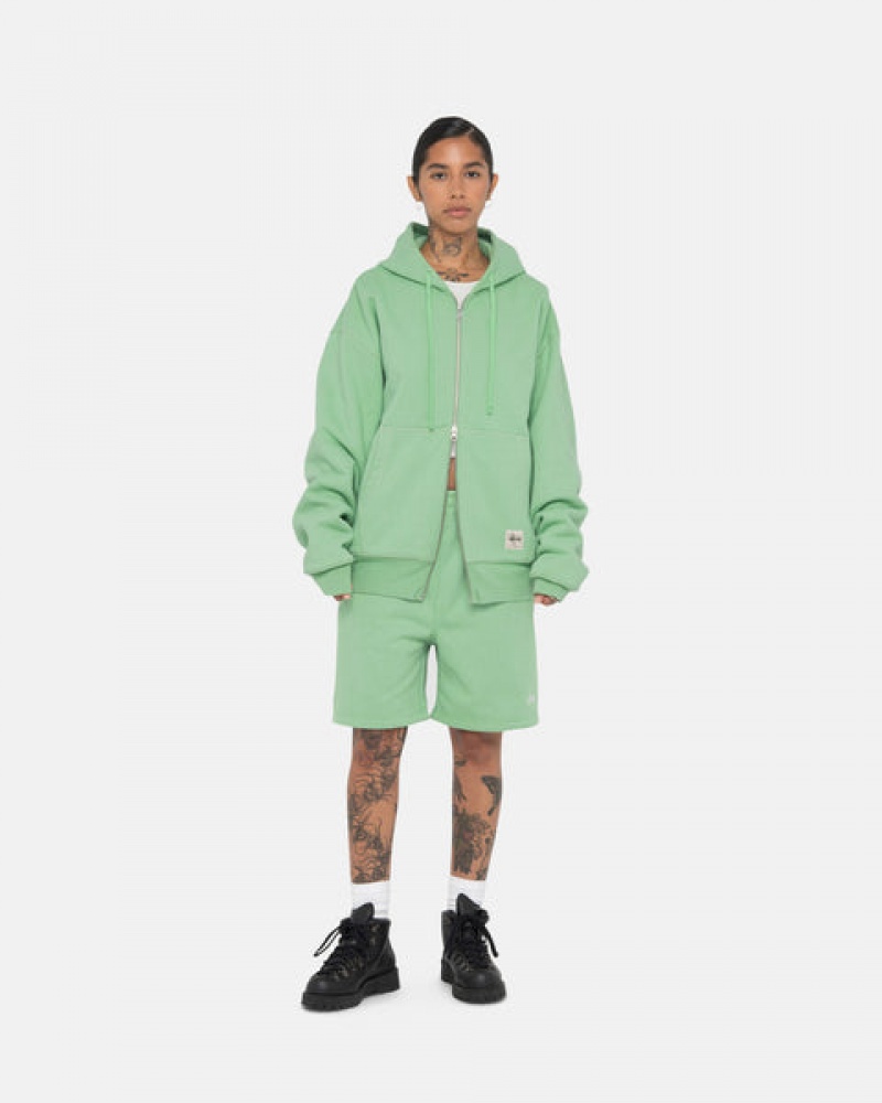 Green Stussy Double Face Label Zip Hoodie Men Hoodie | ZKI-8770