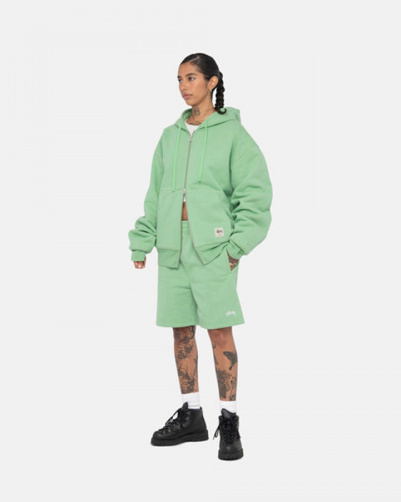 Green Stussy Double Face Label Zip Hoodie Men Hoodie | ZKI-8770