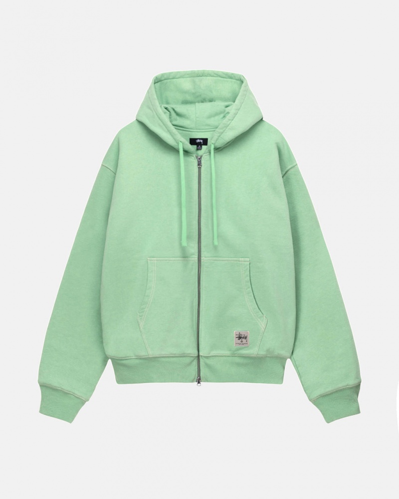 Green Stussy Double Face Label Zip Hoodie Women Hoodie | JRC-6741