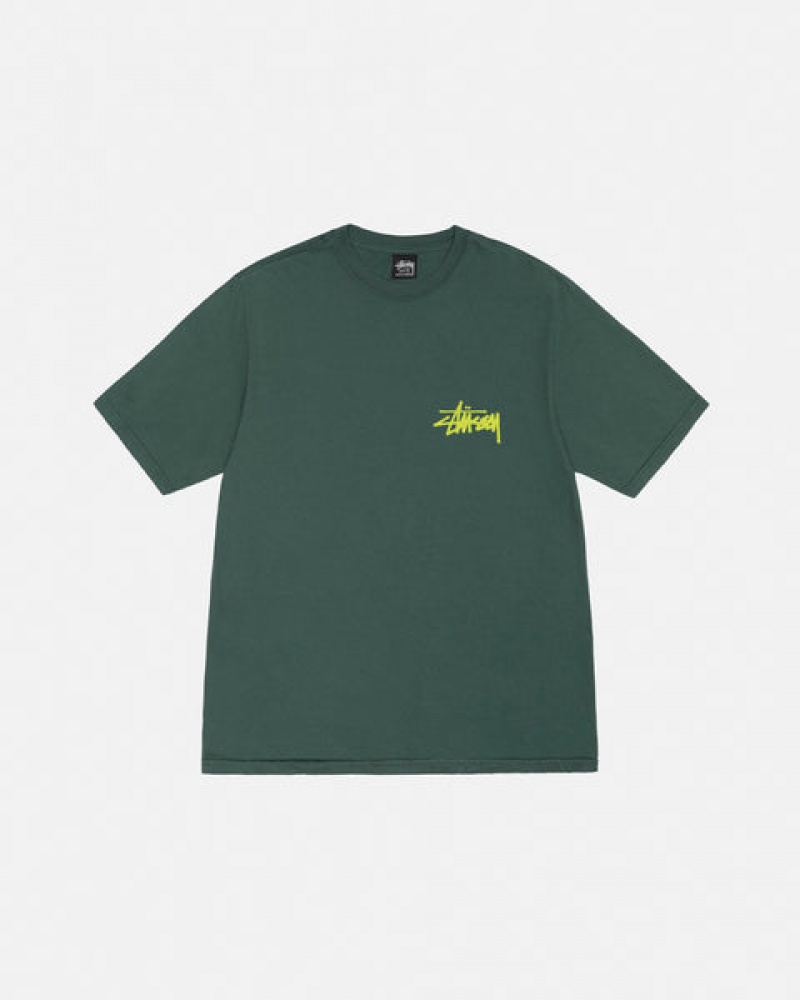 Green Stussy Old Phone Tee Pigment Dyed Men T Shirt | EON-8410