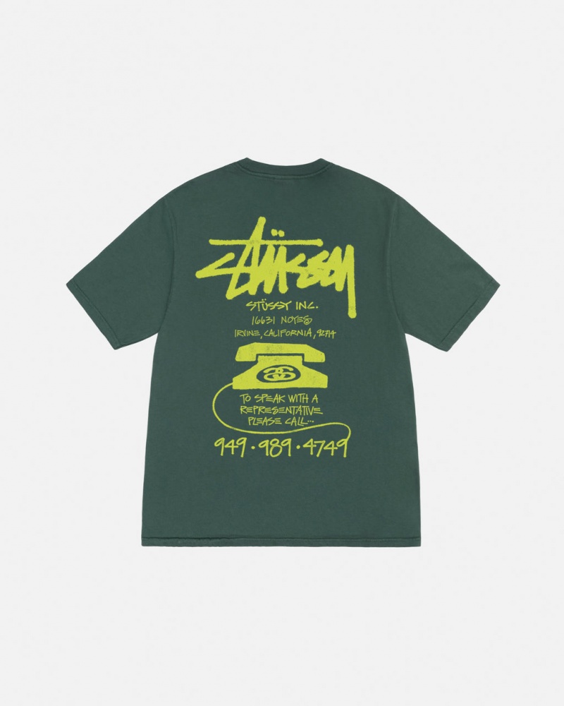 Green Stussy Old Phone Tee Pigment Dyed Men T Shirt | EON-8410