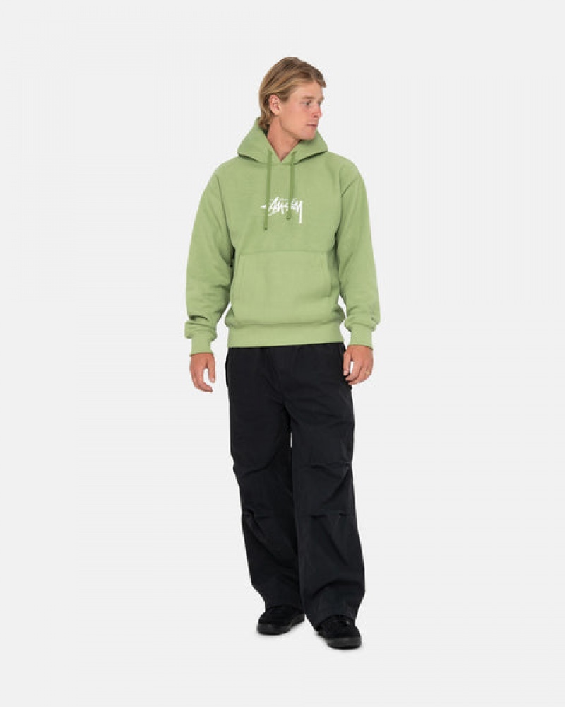 Green Stussy Stock Logo Applique Hood Men Sweatshirts | LDJ-8950