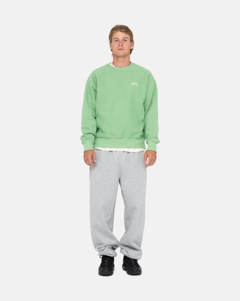 Green Stussy Stock Logo Crew Men Sweatshirts | UHI-1132