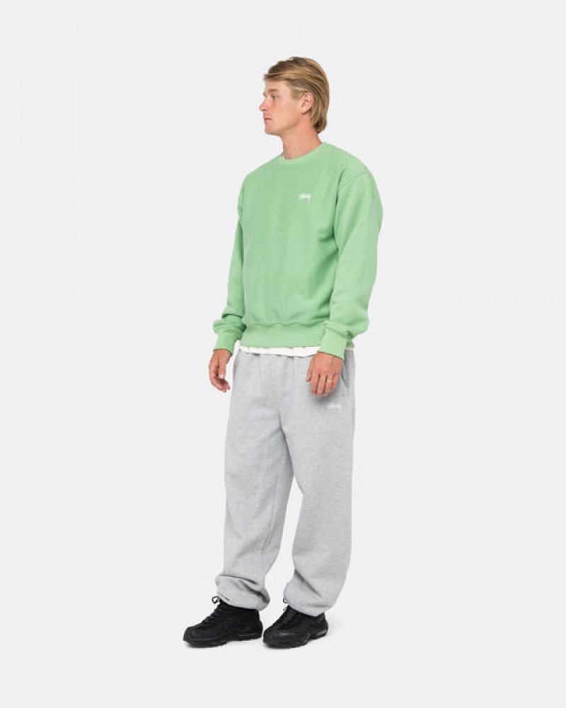 Green Stussy Stock Logo Crew Men Sweatshirts | UHI-1132