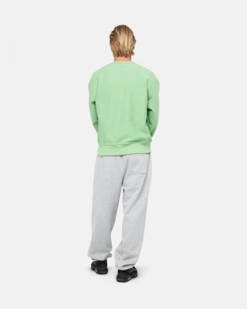 Green Stussy Stock Logo Crew Men Sweatshirts | UHI-1132