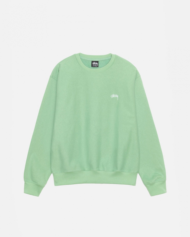 Green Stussy Stock Logo Crew Men Sweatshirts | UHI-1132