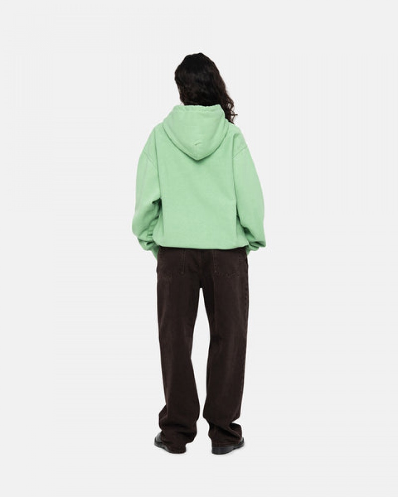 Green Stussy Stock Logo Hood Men Sweatshirts | JFH-9445