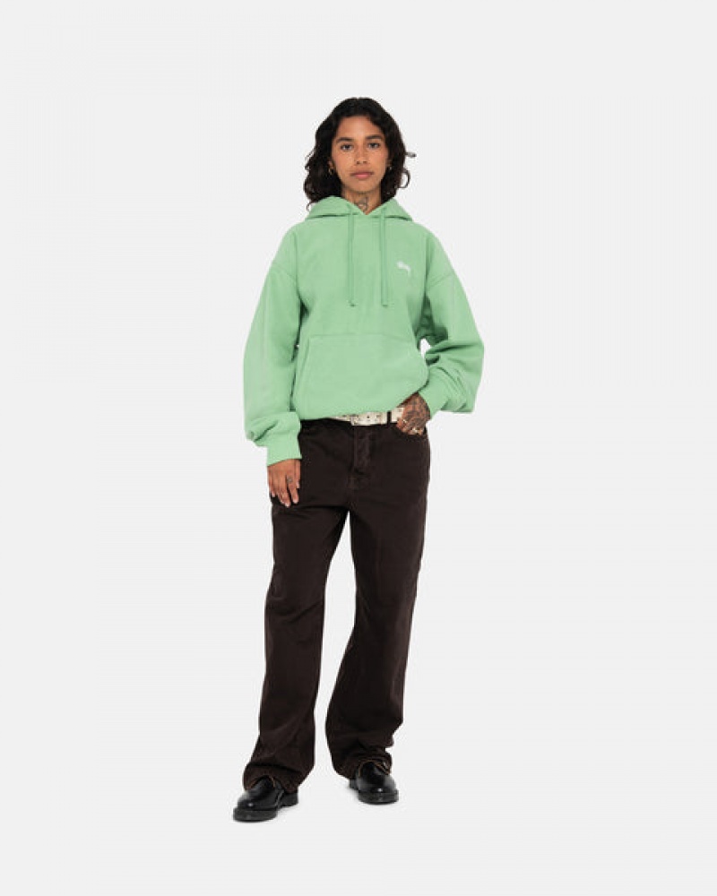 Green Stussy Stock Logo Hood Men Sweatshirts | JFH-9445