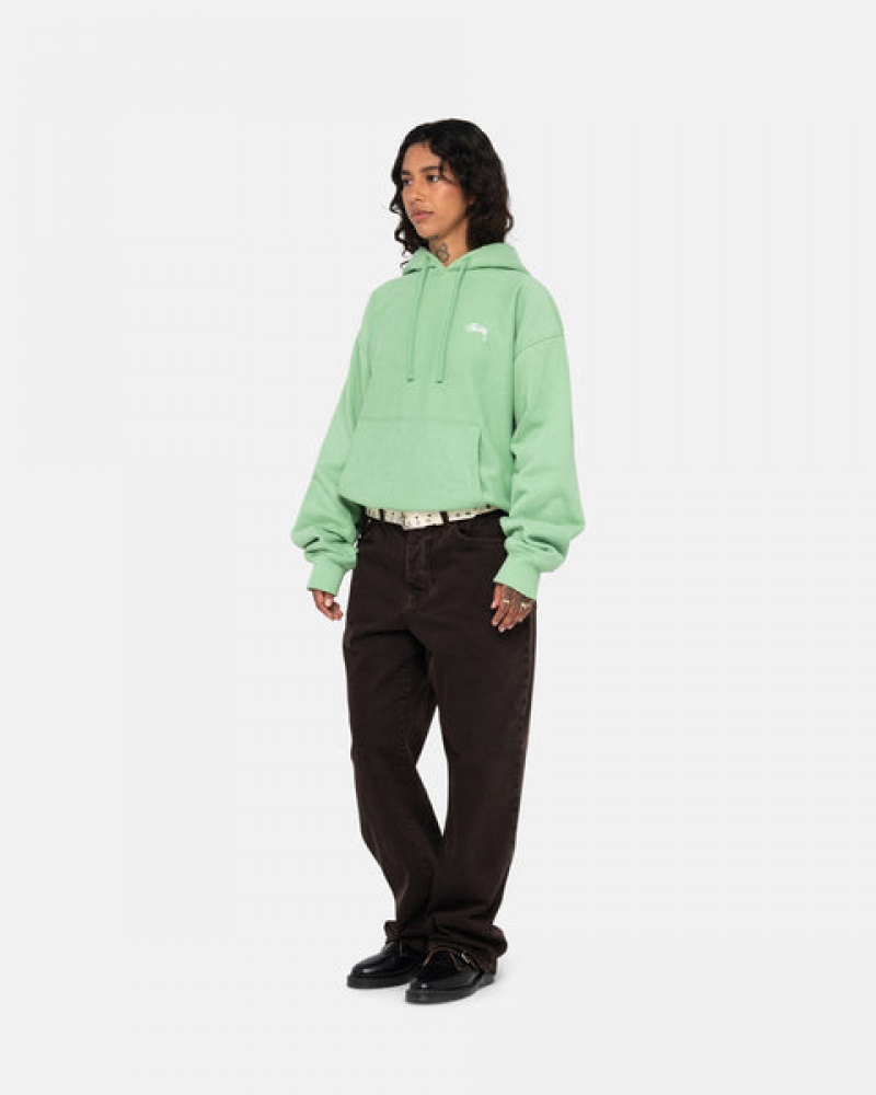 Green Stussy Stock Logo Hood Men Sweatshirts | JFH-9445