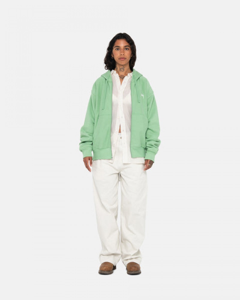 Green Stussy Stock Logo Zip Hood Women Sweatshirts | SGJ-2278