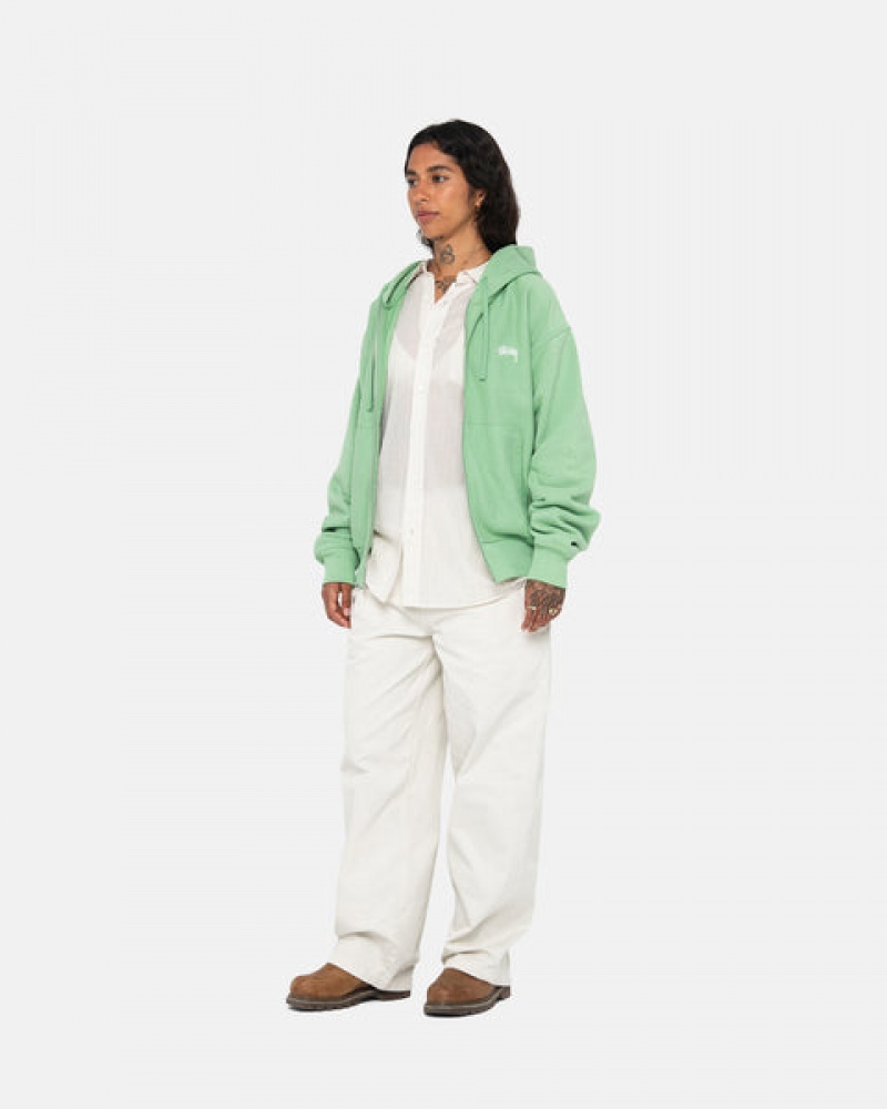 Green Stussy Stock Logo Zip Hood Women Sweatshirts | SGJ-2278