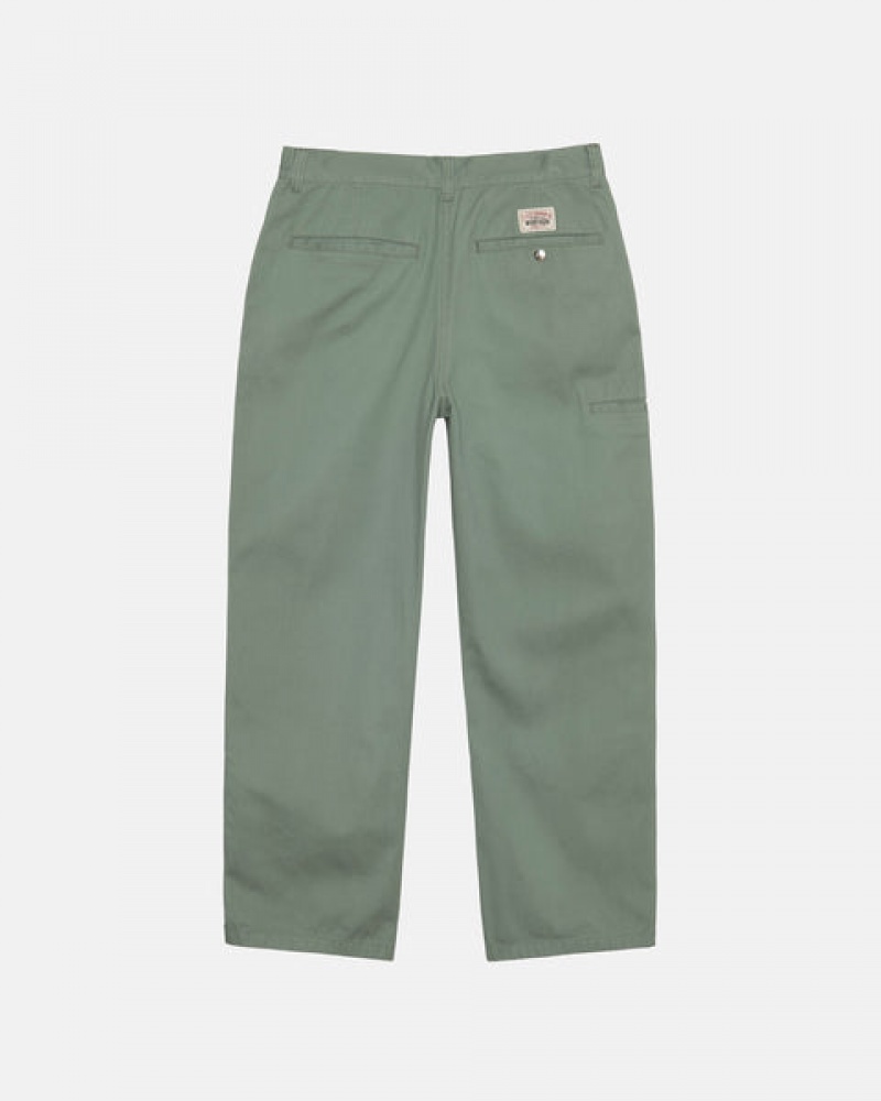 Green Stussy Workgear Trouser Twill Men Pants | OTW-7059