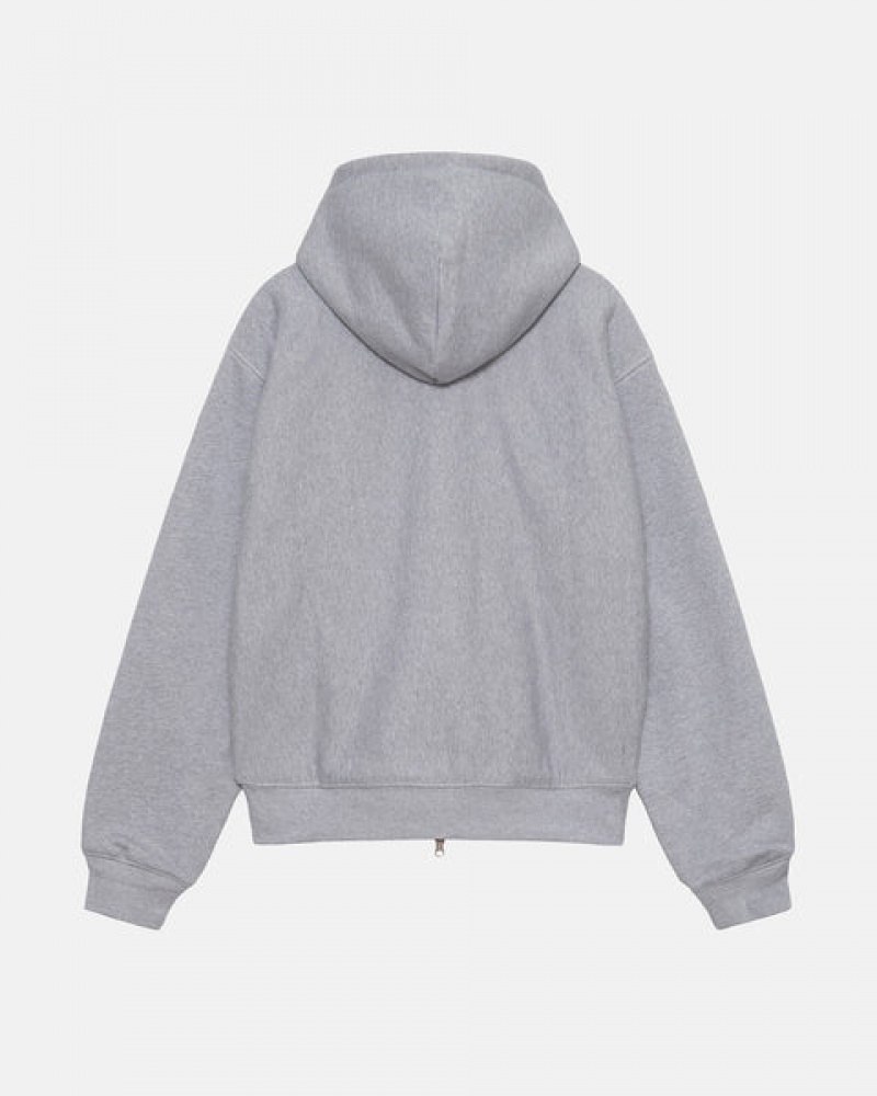 Grey Stussy Double Face Label Zip Hoodie Women Hoodie | MVD-2268