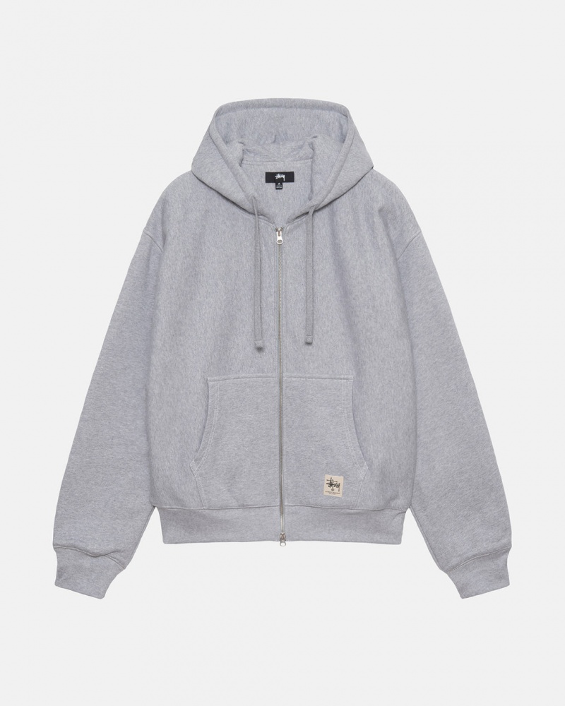 Grey Stussy Double Face Label Zip Hoodie Women Hoodie | MVD-2268