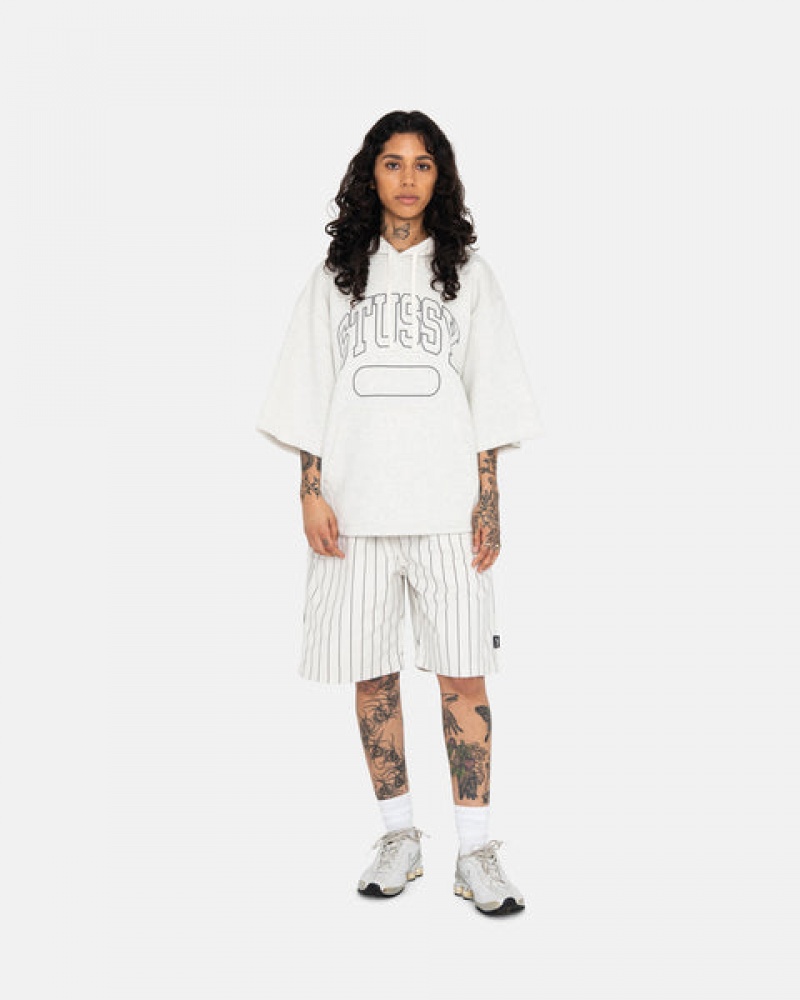 Grey Stussy Ss Boxy Cropped Hoodie Women Hoodie | BSR-9034