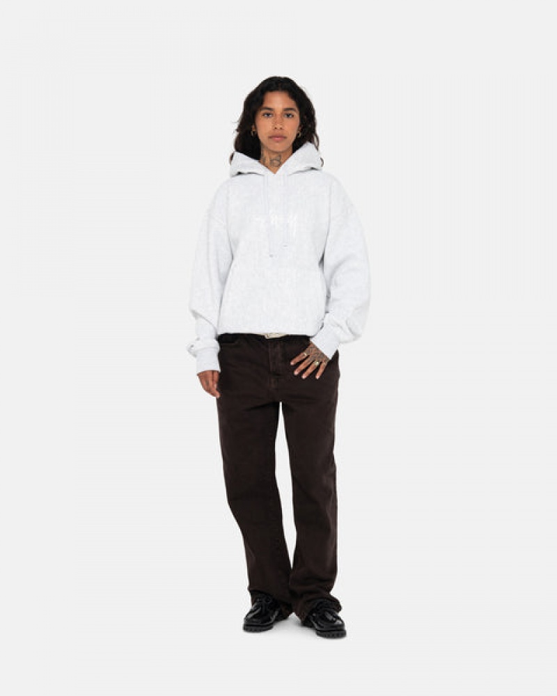 Grey Stussy Stock Logo Applique Hoodie Women Hoodie | DVW-5275