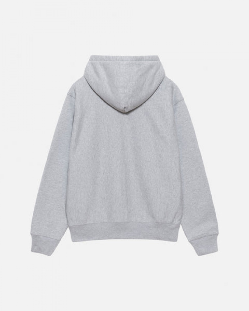 Grey Stussy Stock Logo Zip Hoodie Men Hoodie | QIH-5117