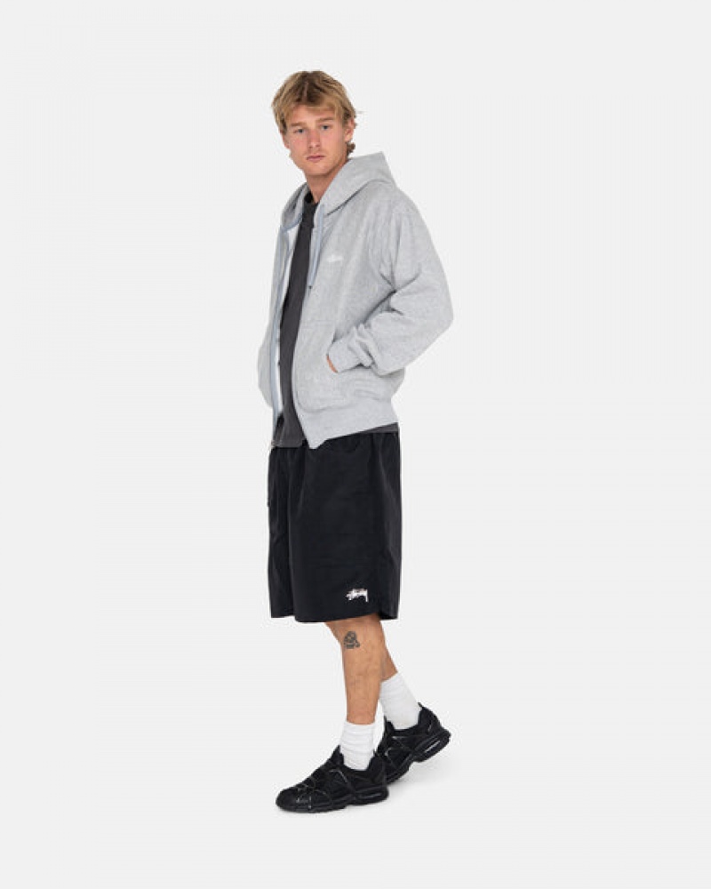 Grey Stussy Stock Logo Zip Hoodie Men Hoodie | QIH-5117