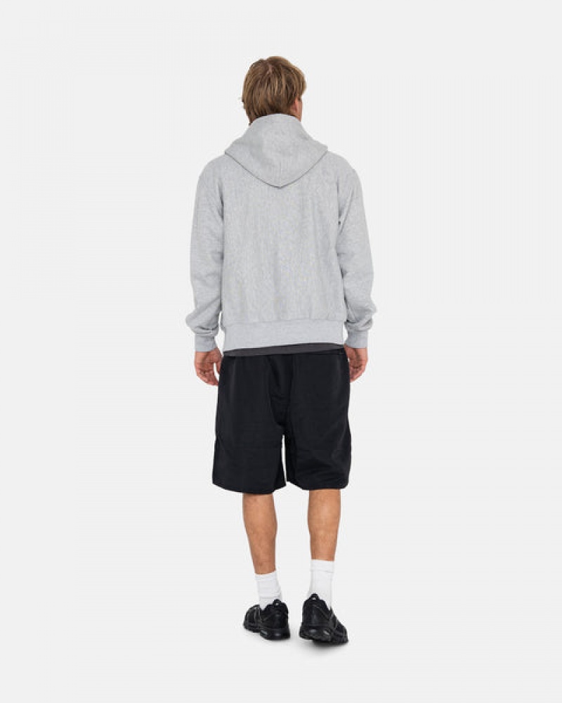 Grey Stussy Stock Logo Zip Hoodie Men Hoodie | QIH-5117