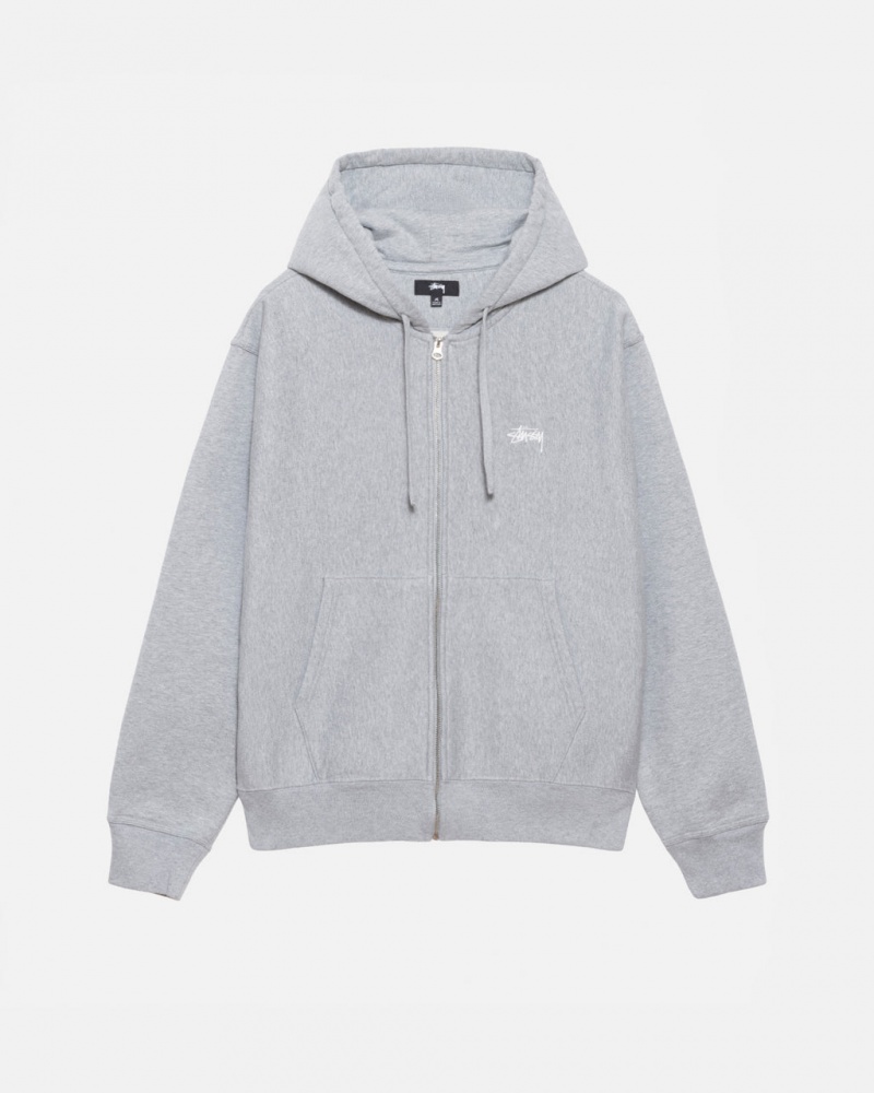 Grey Stussy Stock Logo Zip Hoodie Men Hoodie | QIH-5117