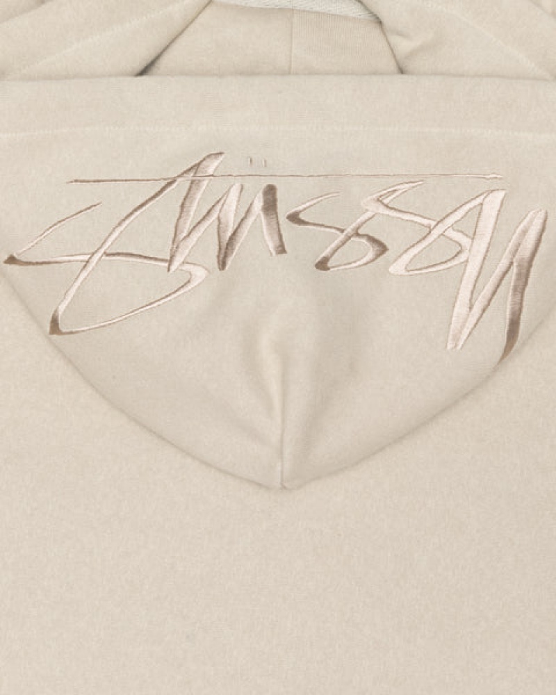 Khaki Stussy Back Hood Applique Hood Men Sweatshirts | TXZ-5984