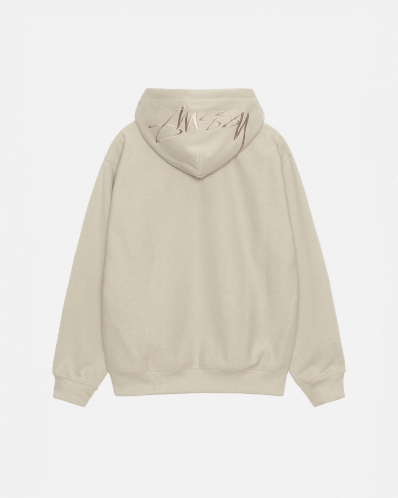 Khaki Stussy Back Hood Applique Hood Men Sweatshirts | TXZ-5984