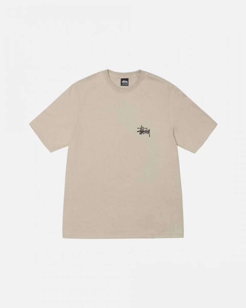 Khaki Stussy Basic Stussy Tee Men T Shirt | XQO-2402