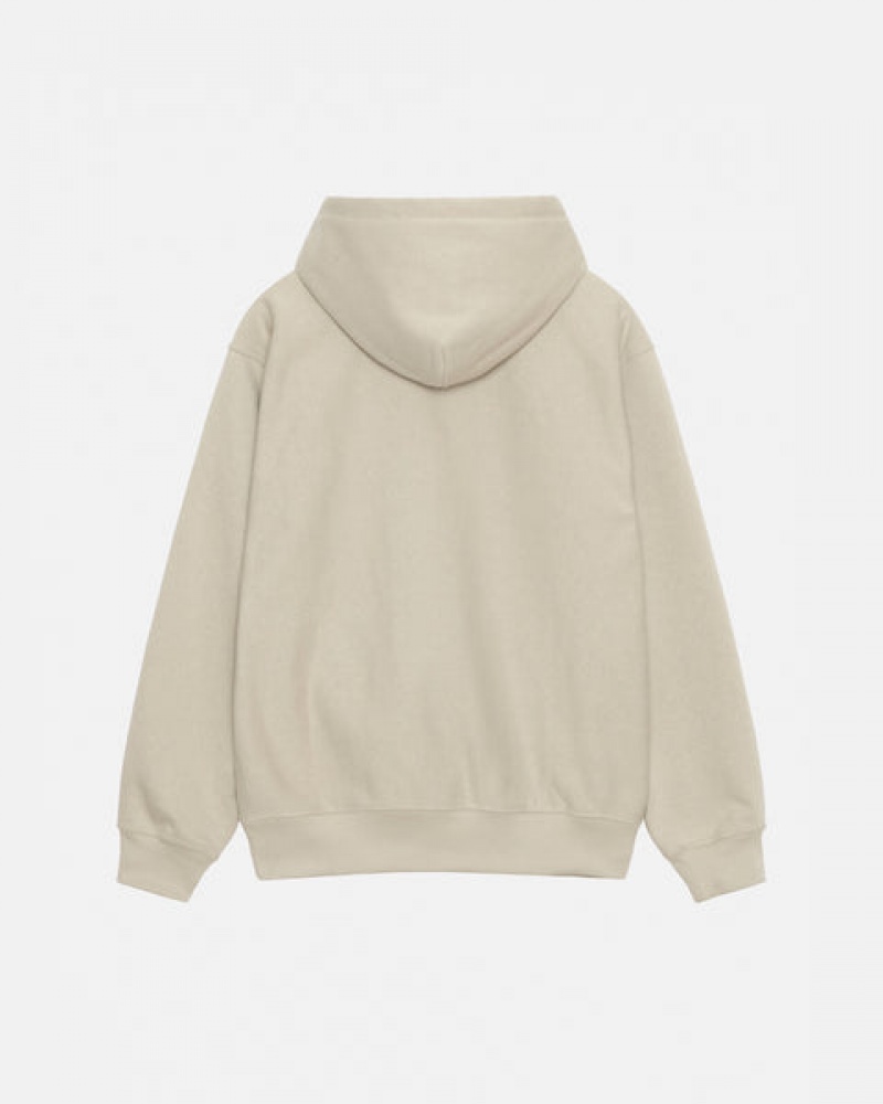 Khaki Stussy Stock Logo Applique Hood Men Sweatshirts | UXQ-4957