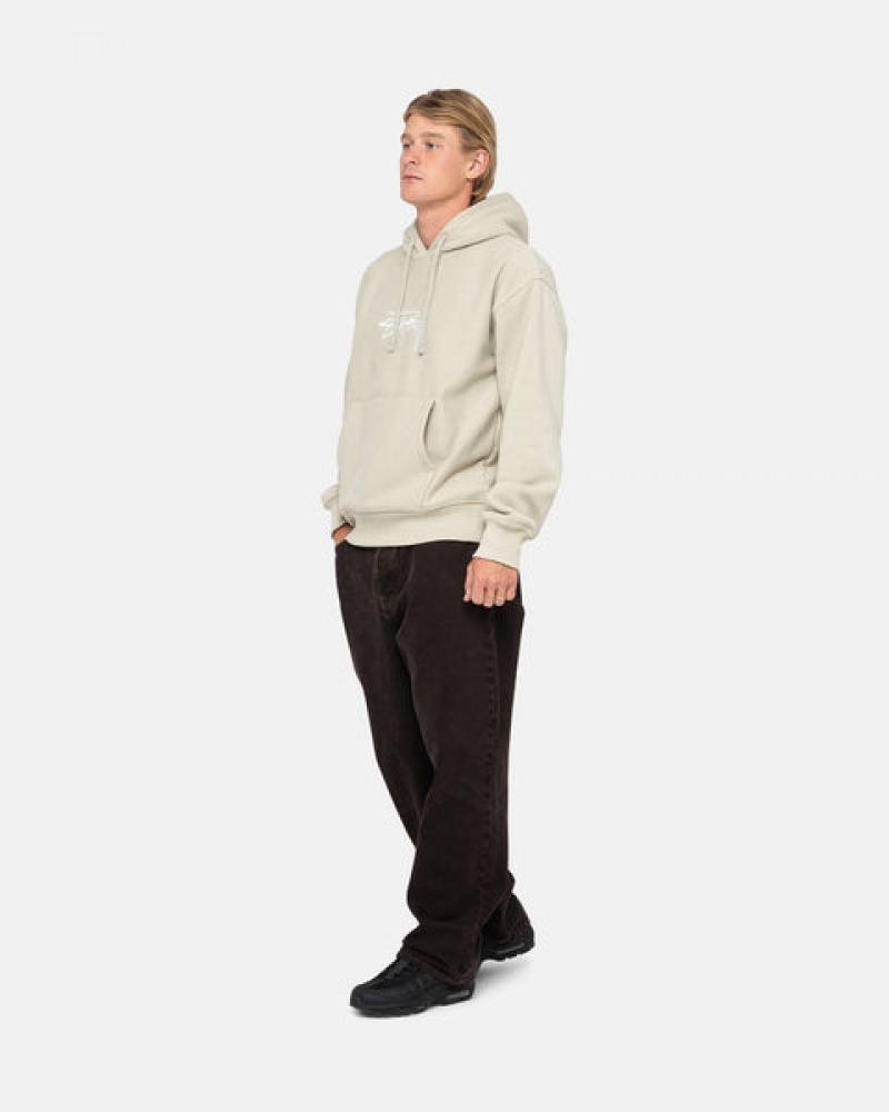 Khaki Stussy Stock Logo Applique Hood Men Sweatshirts | UXQ-4957