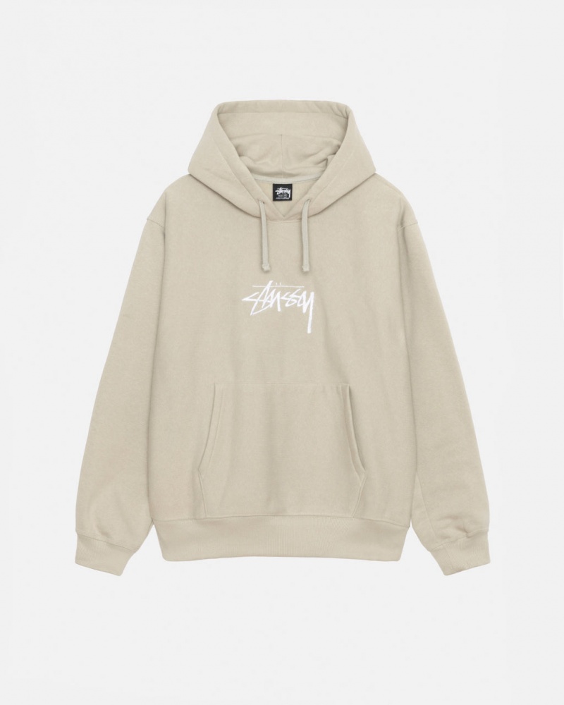 Khaki Stussy Stock Logo Applique Hood Men Sweatshirts | UXQ-4957