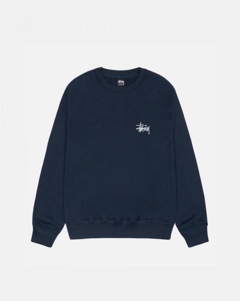 Navy Stussy Basic Stussy Crew Men Sweatshirts | IAZ-2335