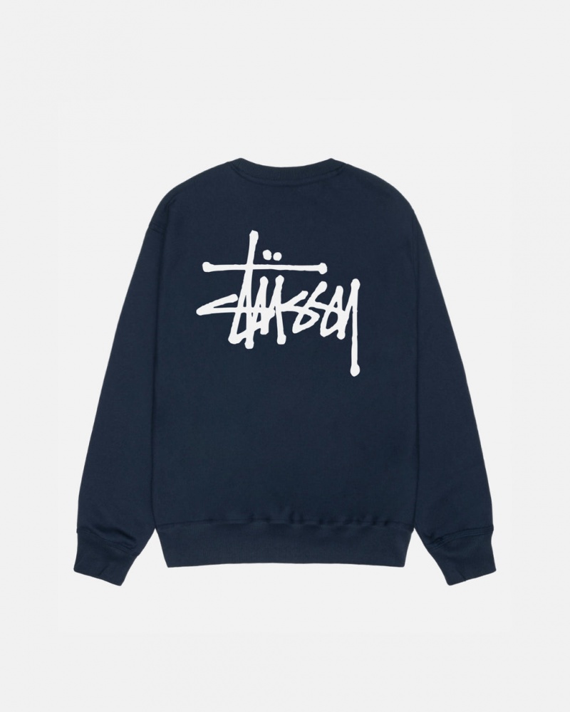 Navy Stussy Basic Stussy Crew Men Sweatshirts | IAZ-2335