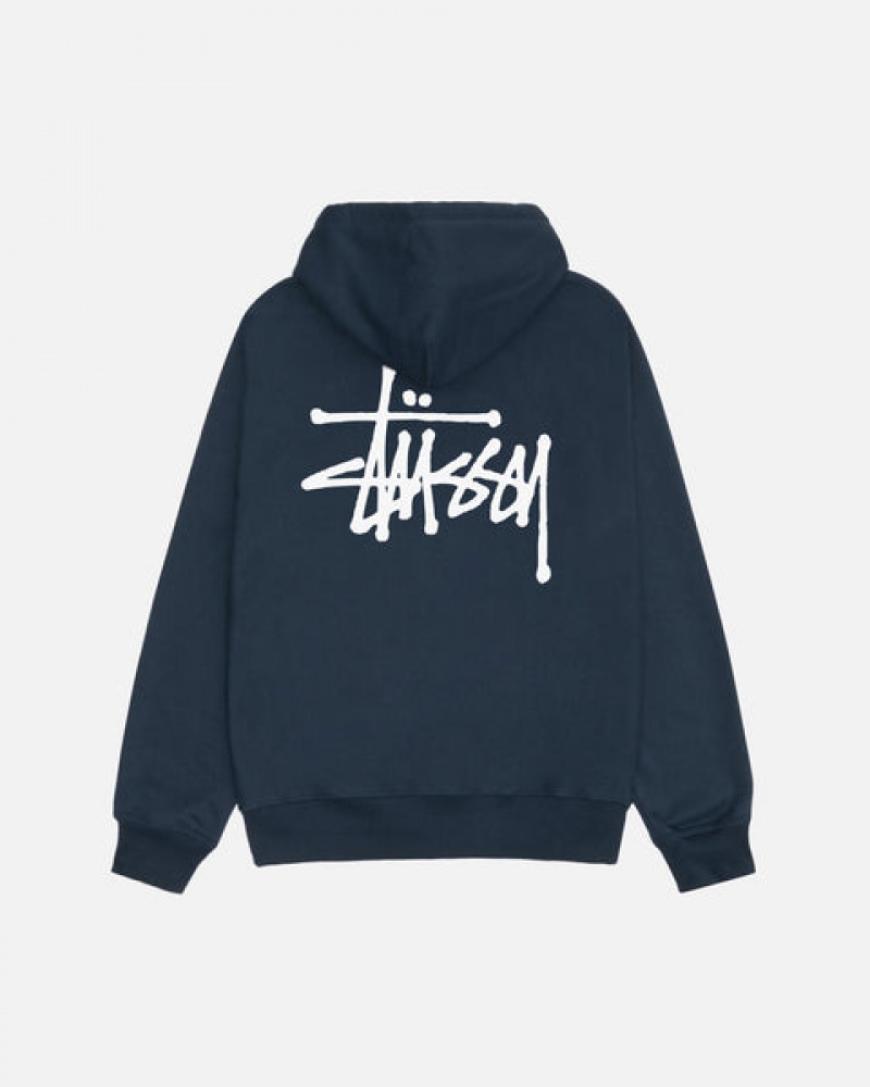 Navy Stussy Basic Stussy Zip Hoodie Men Hoodie | CUY-3220