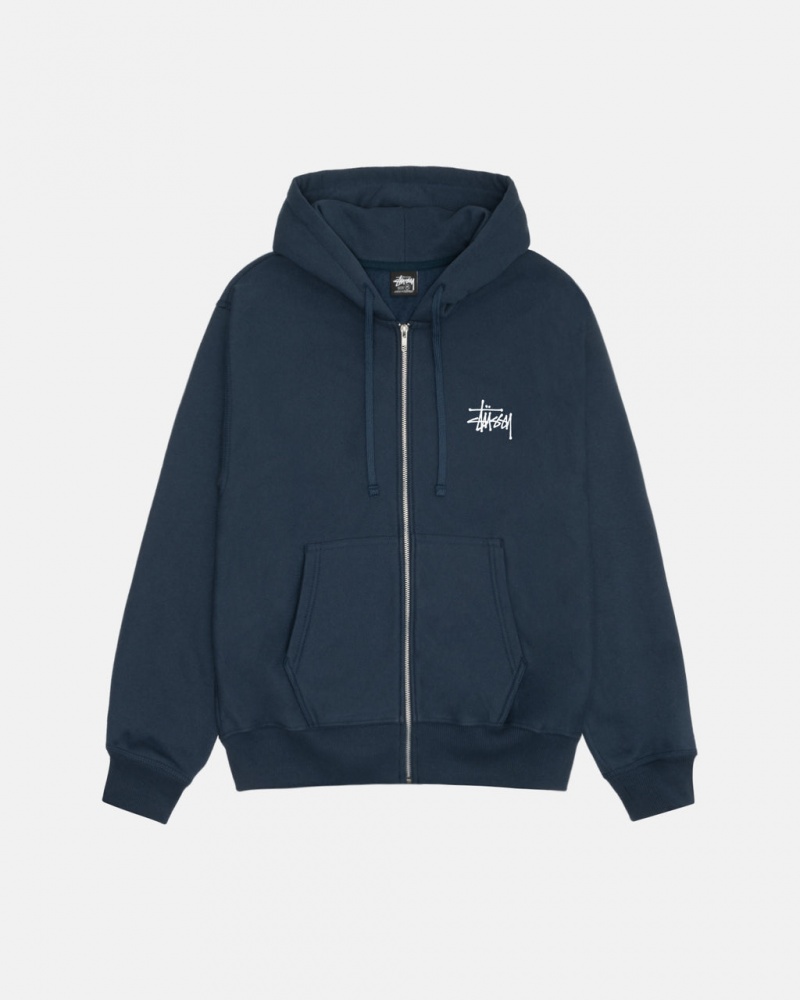 Navy Stussy Basic Stussy Zip Hoodie Men Hoodie | CUY-3220