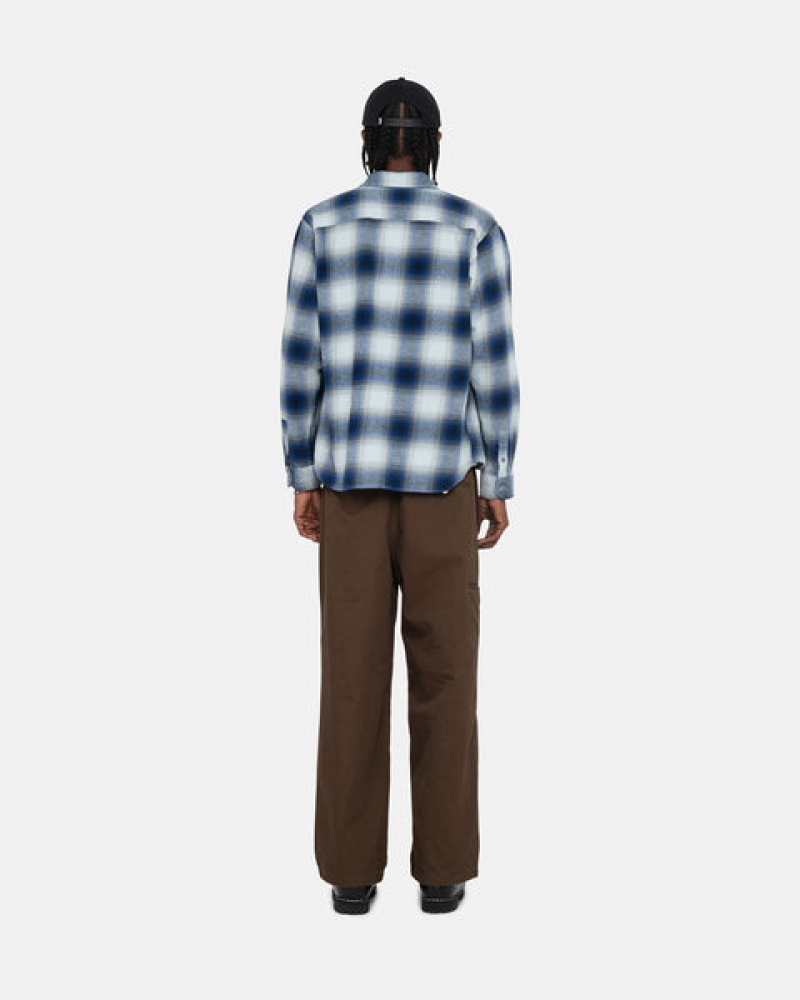 Navy Stussy Bay Plaid Shirt Men Shirt Jackets | ACC-4036