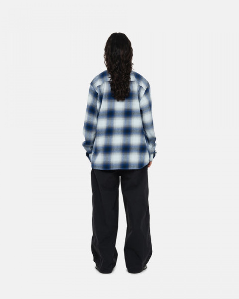 Navy Stussy Bay Plaid Shirt Women Shirts | HRH-2272