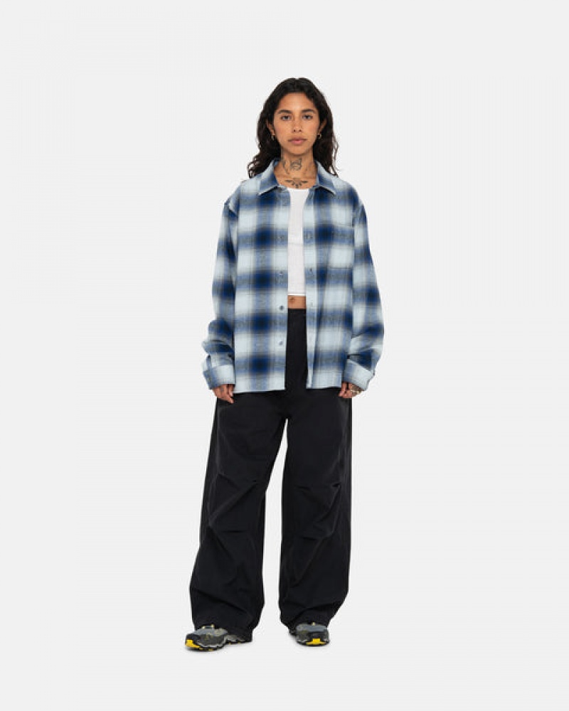 Navy Stussy Bay Plaid Shirt Women Shirts | HRH-2272