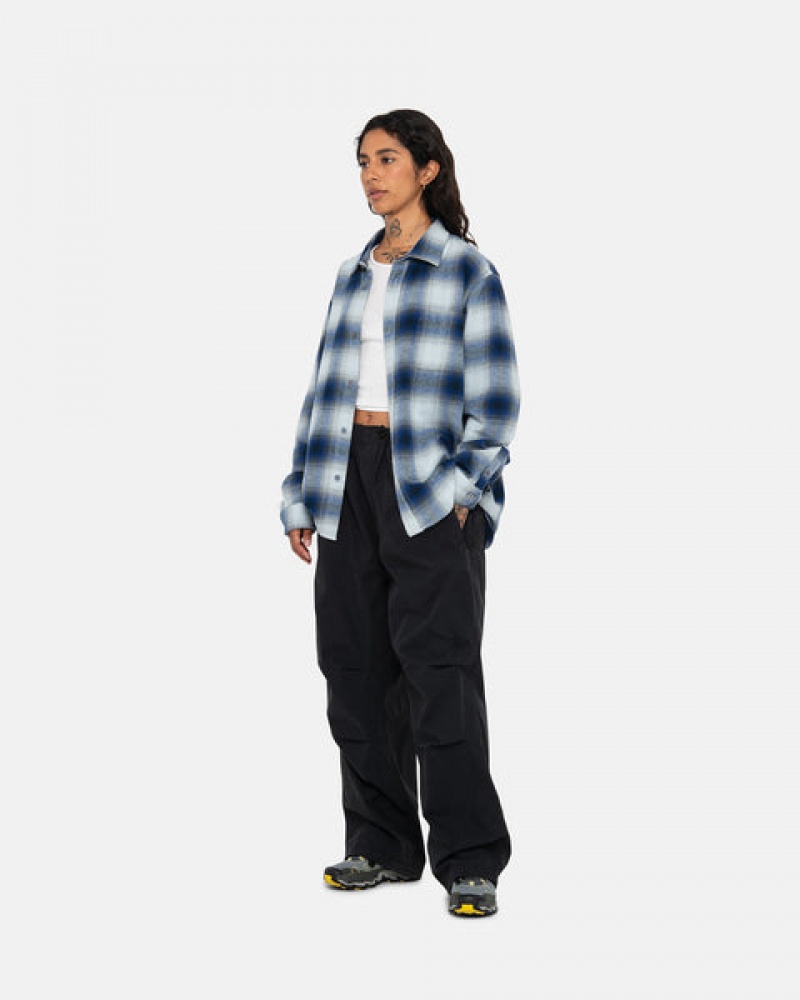 Navy Stussy Bay Plaid Shirt Women Shirts | HRH-2272